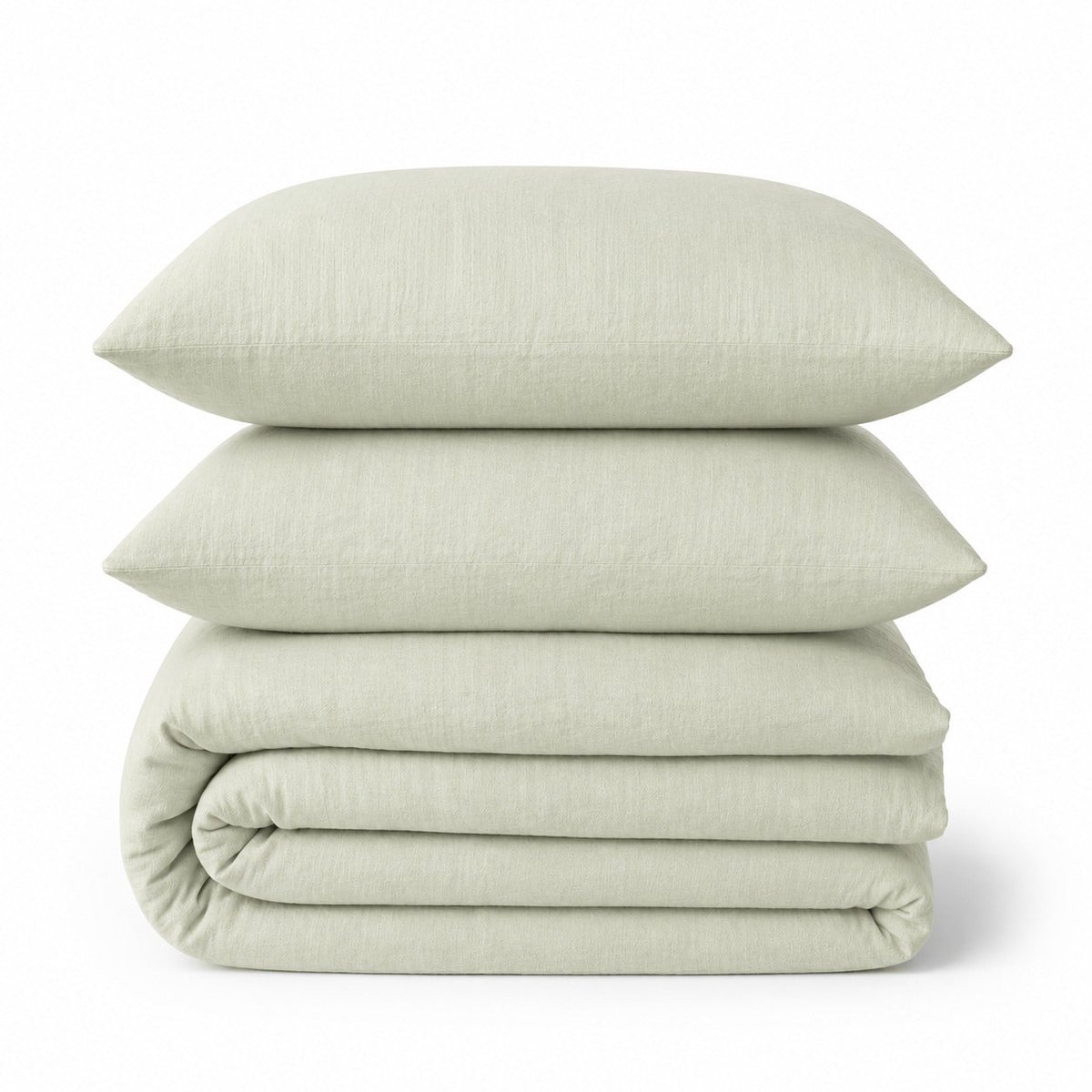 Parure + taies 65x65 lin lavé ADELE Made in Europe vert amande, FEBRONIE