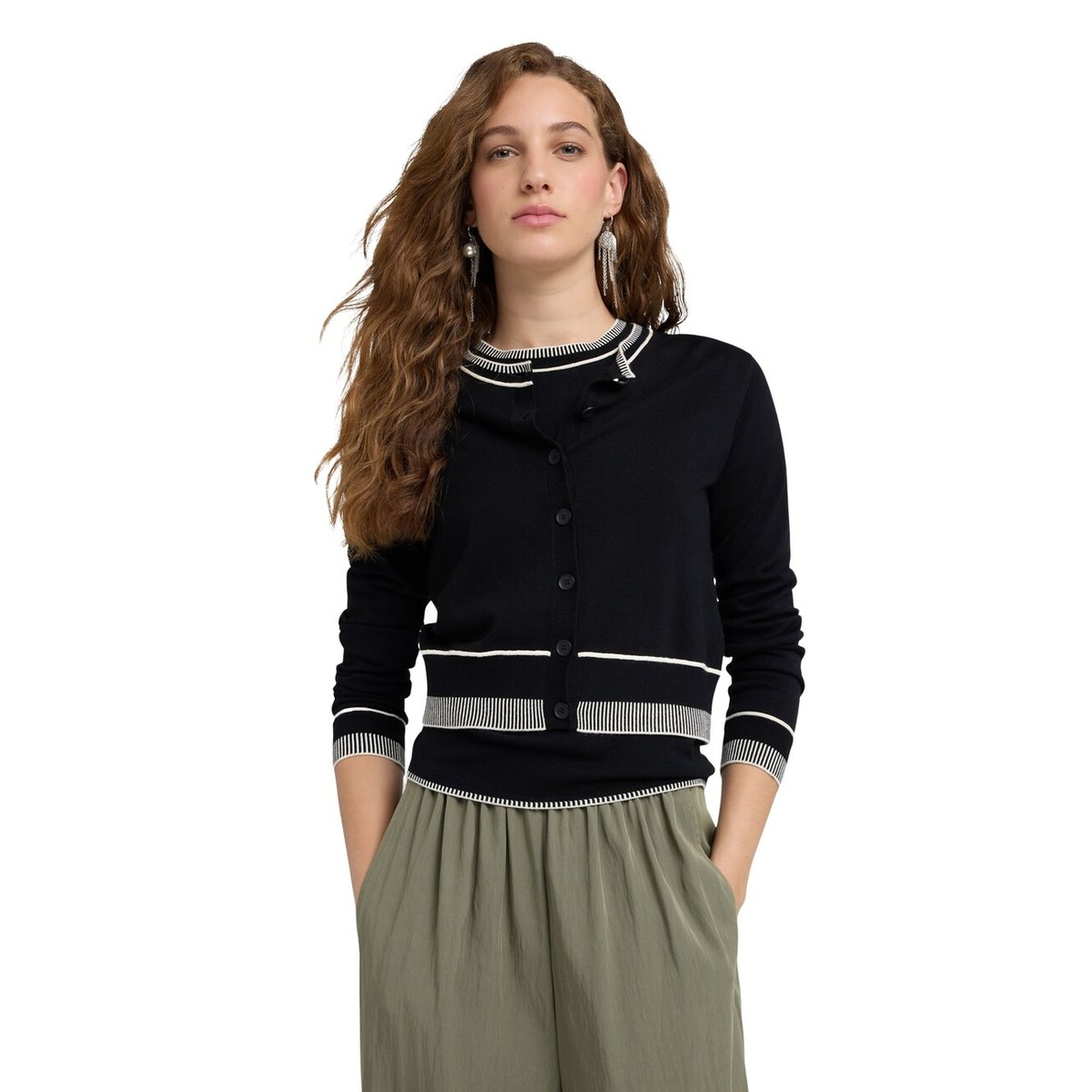 Cardigan court avec bordures contrastées noir, MOTIVI