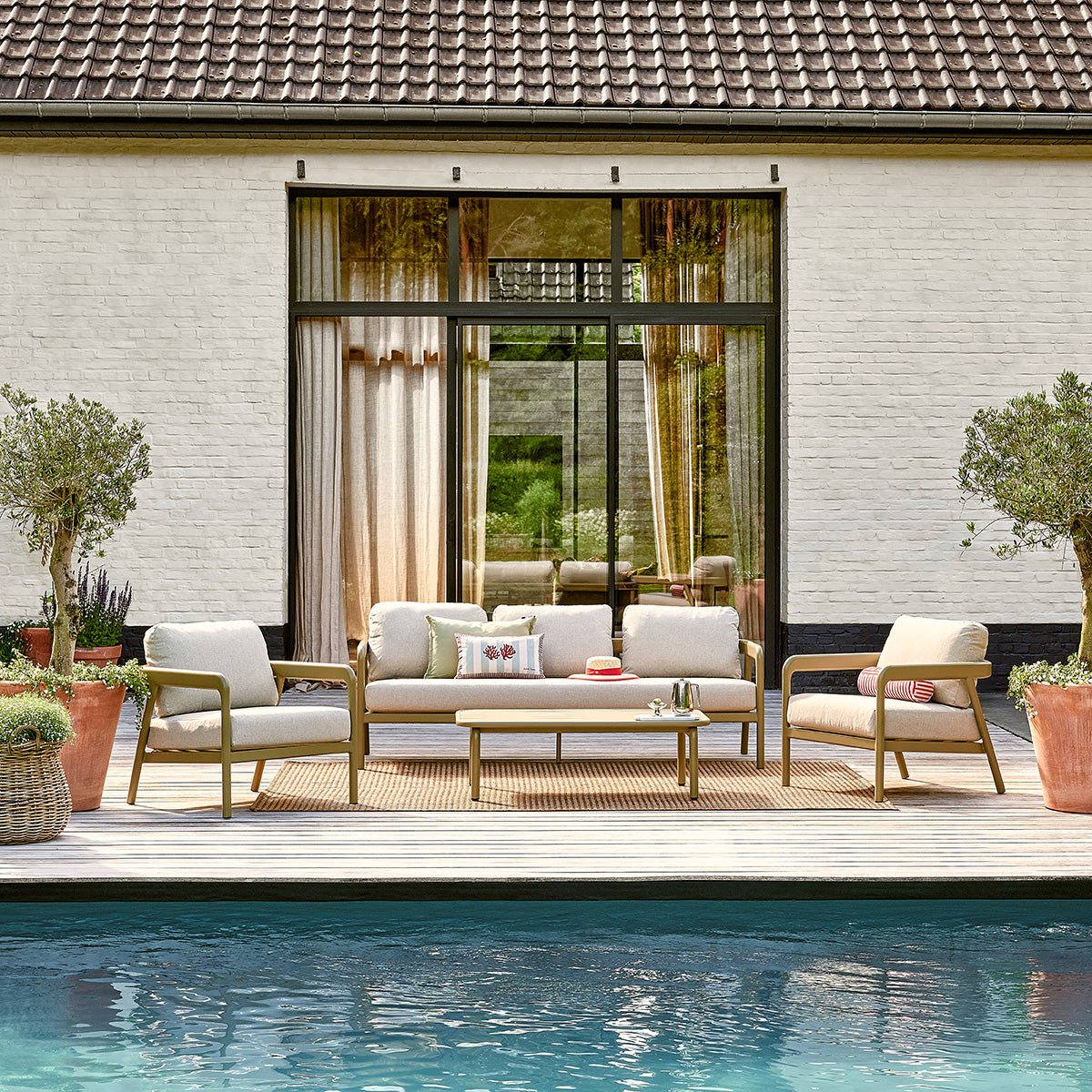 Salon de jardin bas 5 places en aluminium ORYO beige_chine, BERAH GETAH