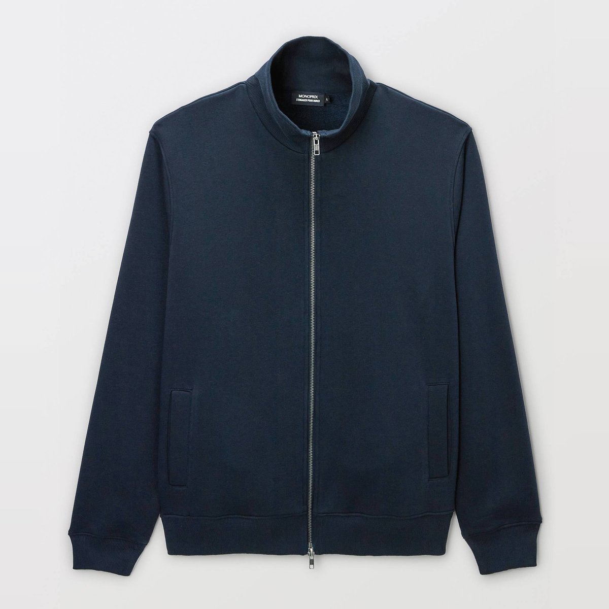 Gilet zippé col camionneur marine, MONOPRIX