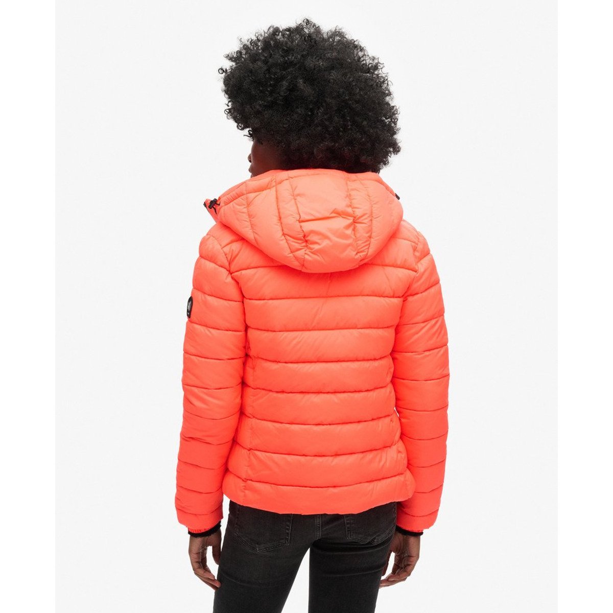 Doudoune courte à capuche zippée corail feu, SUPERDRY