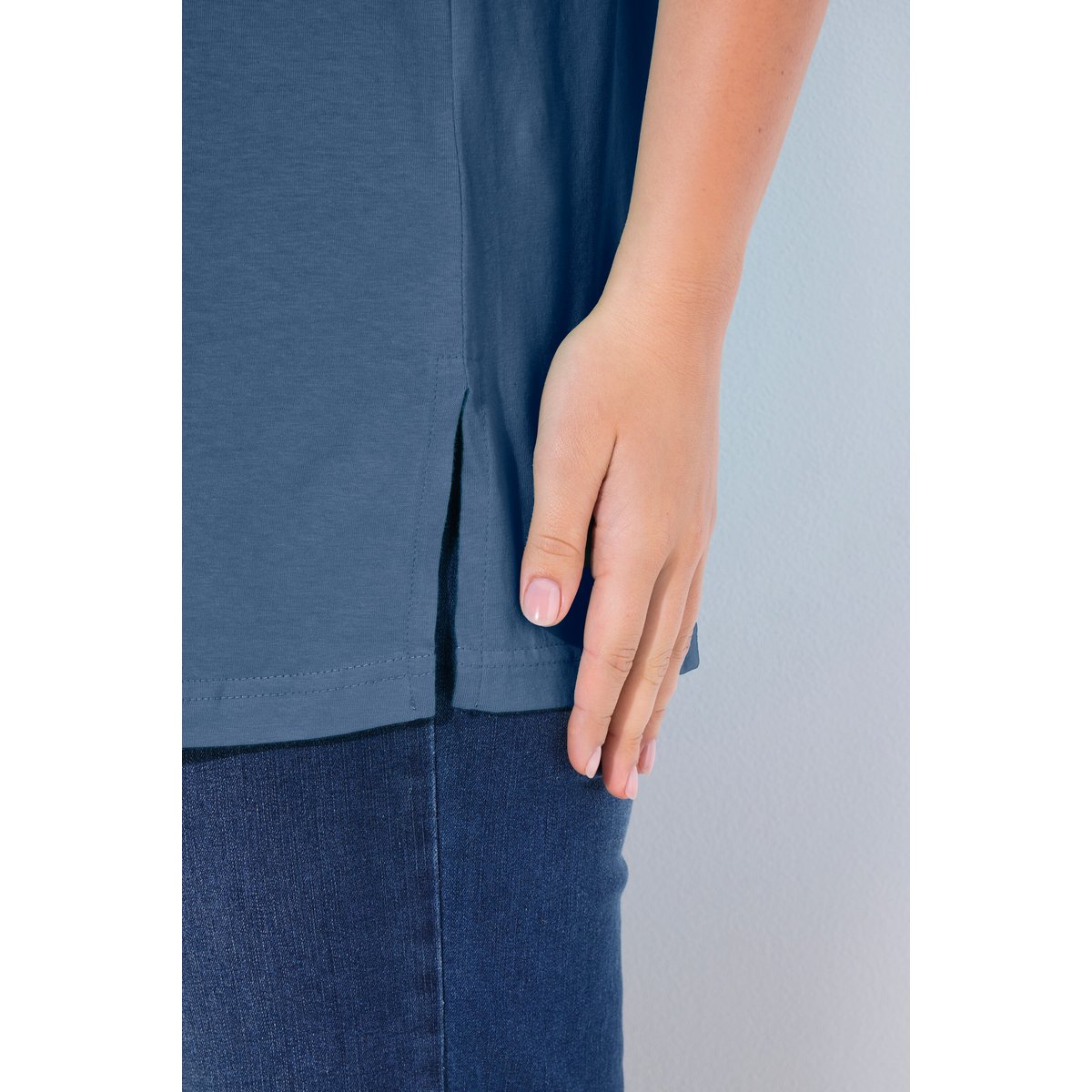 T-shirt coupe Relaxed Fit. Col bleu jean, ULLA POPKEN