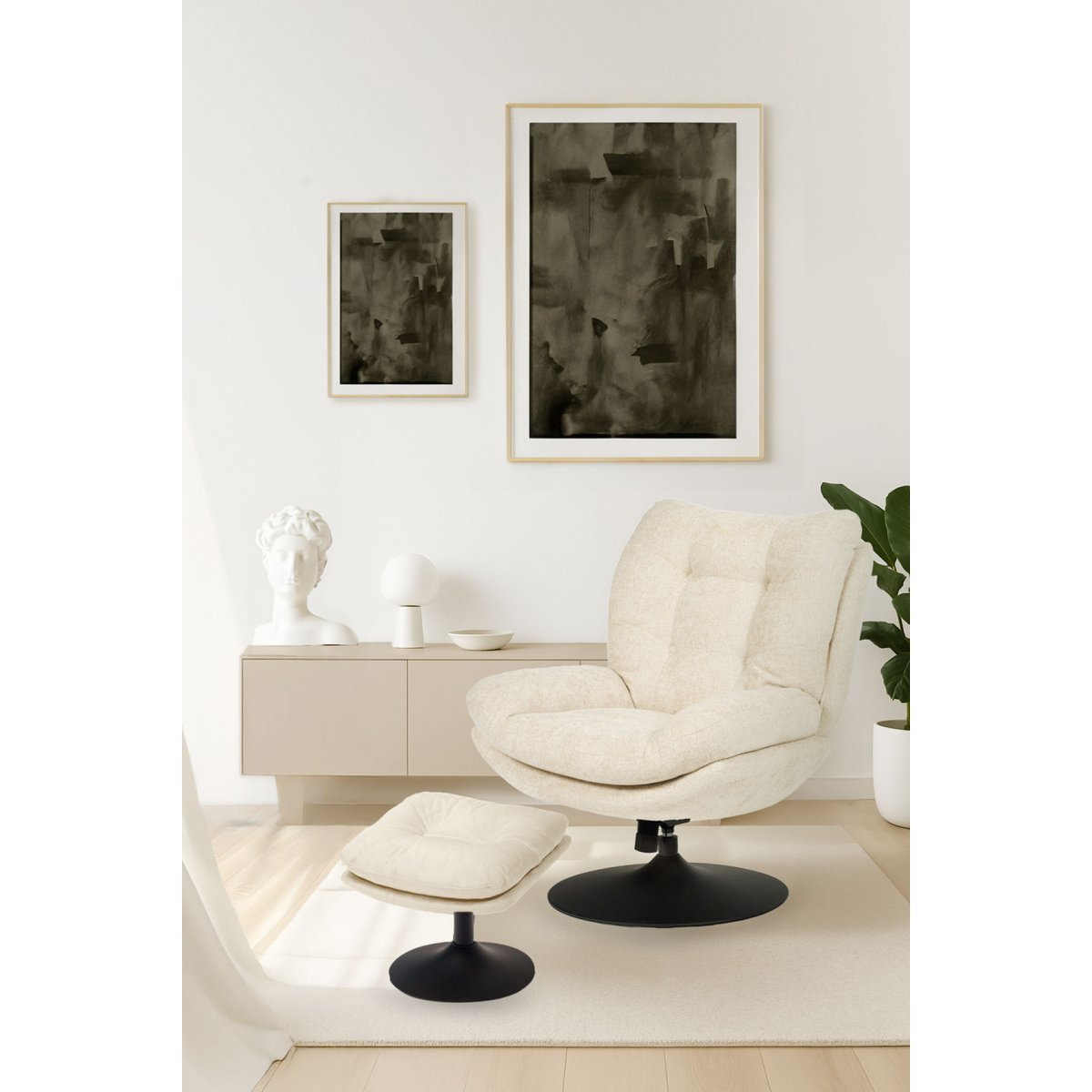Fauteuil en tissu beige avec piètement noir Magnum crème / ivoire, AMADEUS