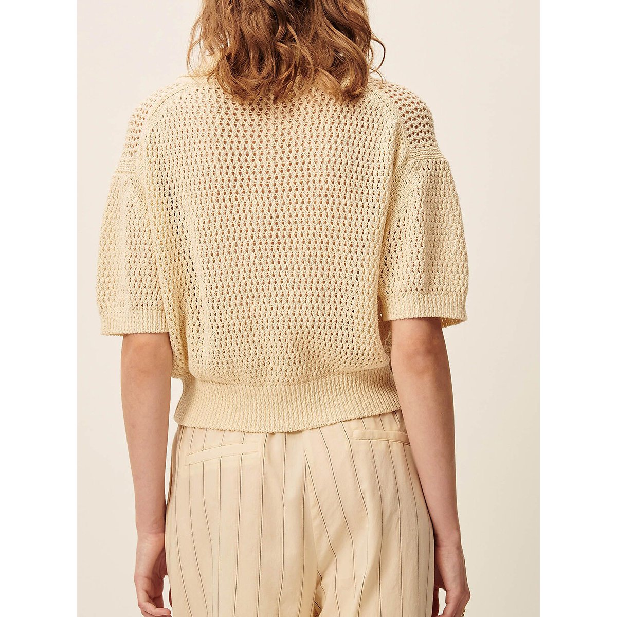 Trui met polokraag en korte mouwen, van ajourtricot, HORIZONTE ecru, SESSUN