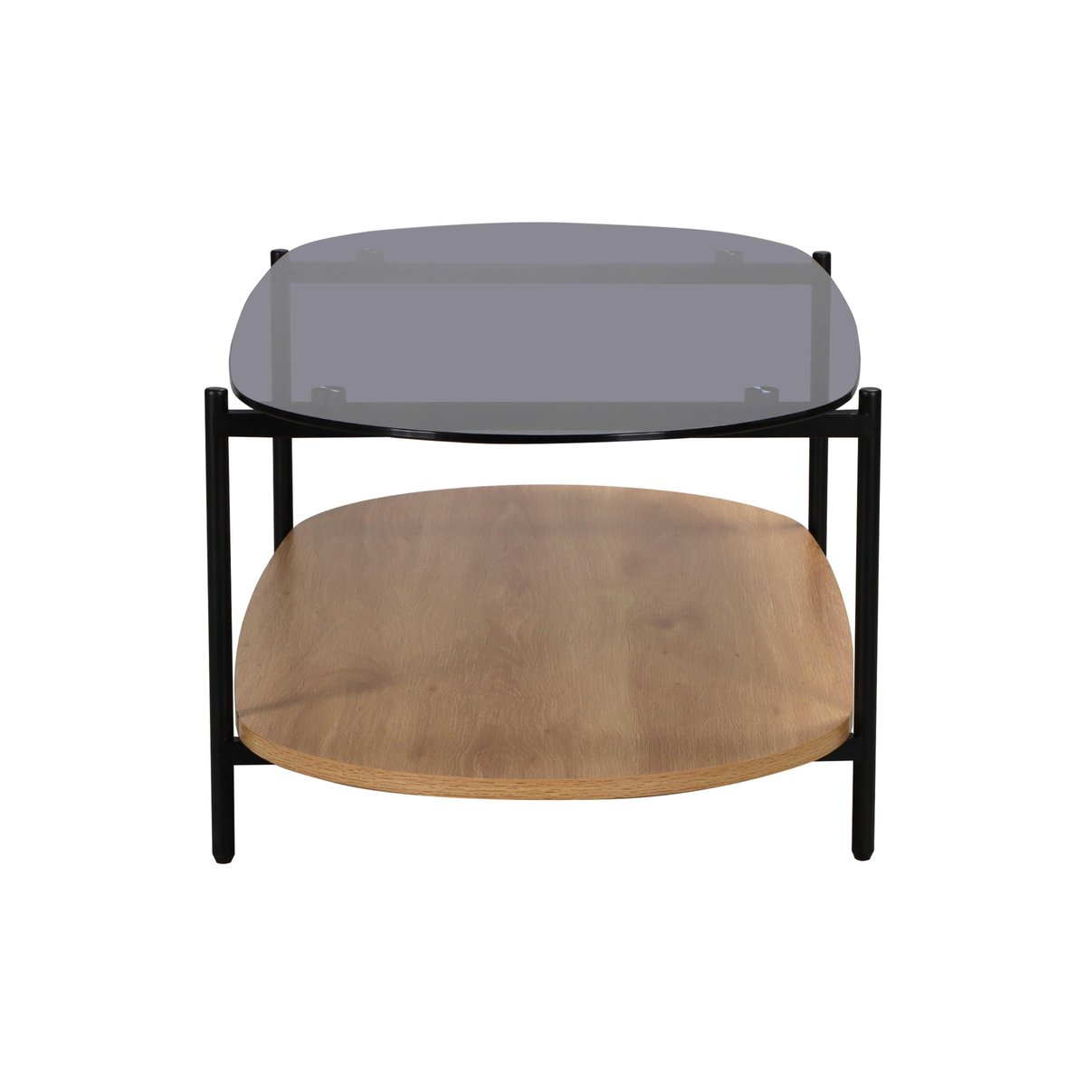 Table basse en verre et effet bois clair ovale 120 x 55 x 40 cm, RUBY bois clair, OVIALA