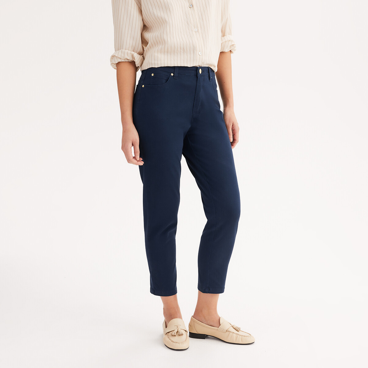 Pantaloni dritti 7/8, cotone stretch navy, ANNE WEYBURN
