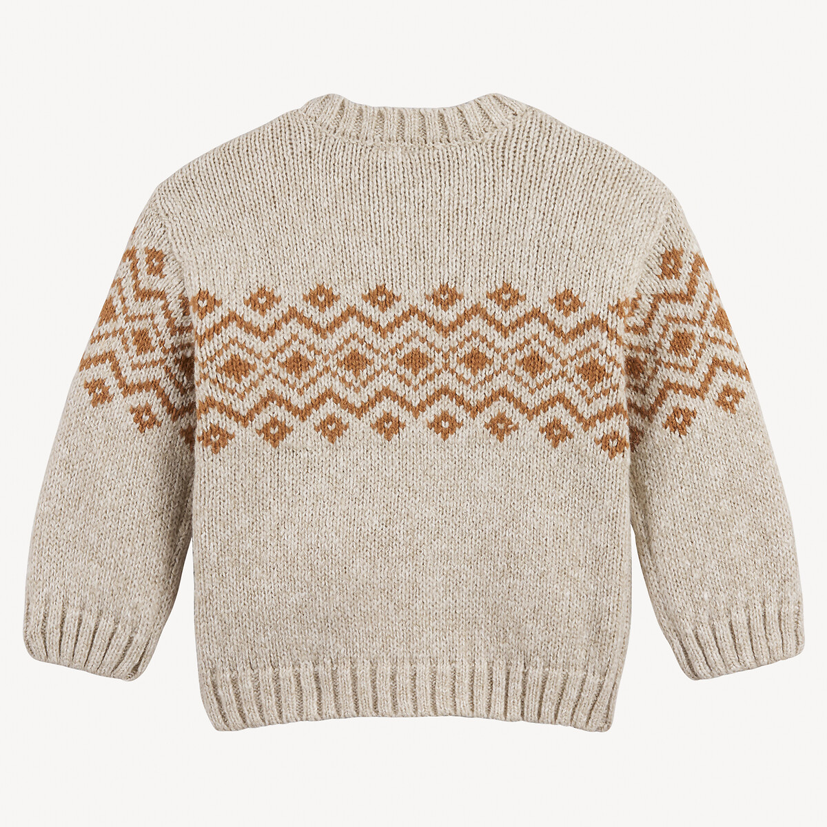 Jacquard Chunky Knit Jumper with Crew Neck ecru marl, LA REDOUTE COLLECTIONS