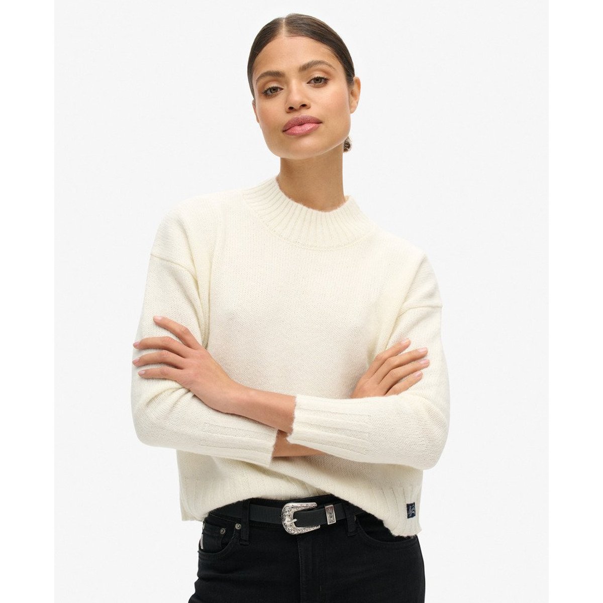 Pull à col cheminée Essential blanc vif, SUPERDRY