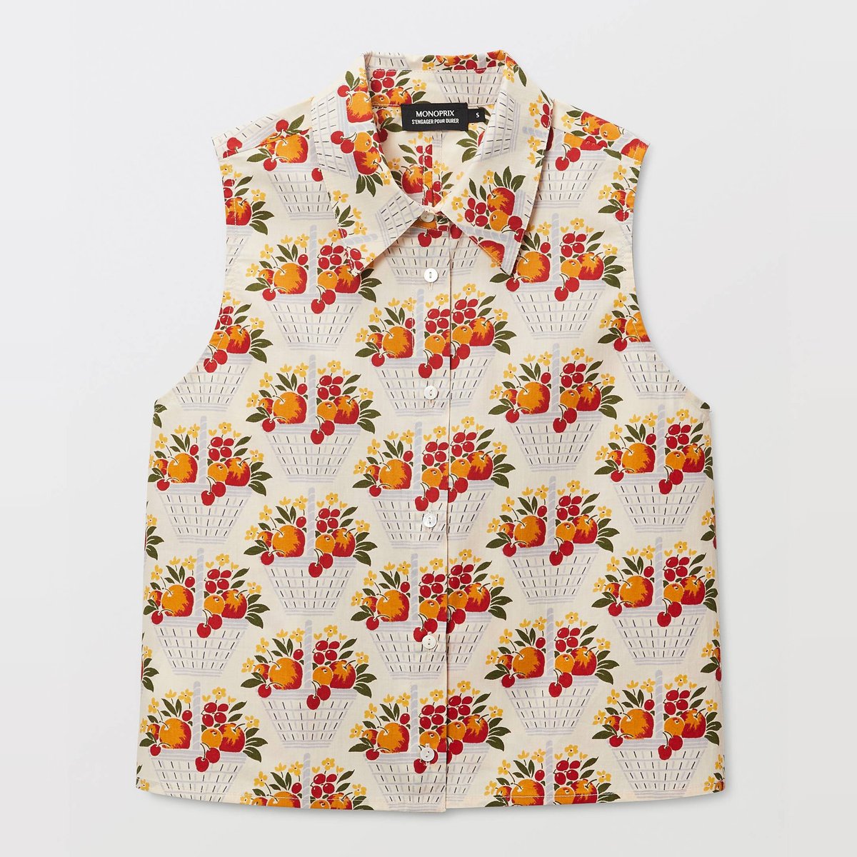Chemise sans manches imprimée en BIO GOTS butter cream, MONOPRIX