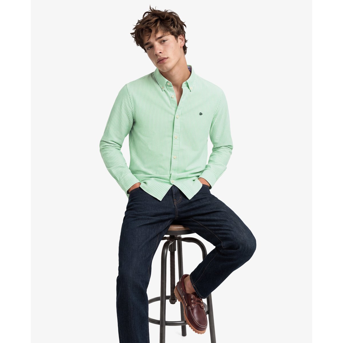 Chemise Oxford Preppy à Manches Longues rayures vert menthe, SUPERDRY