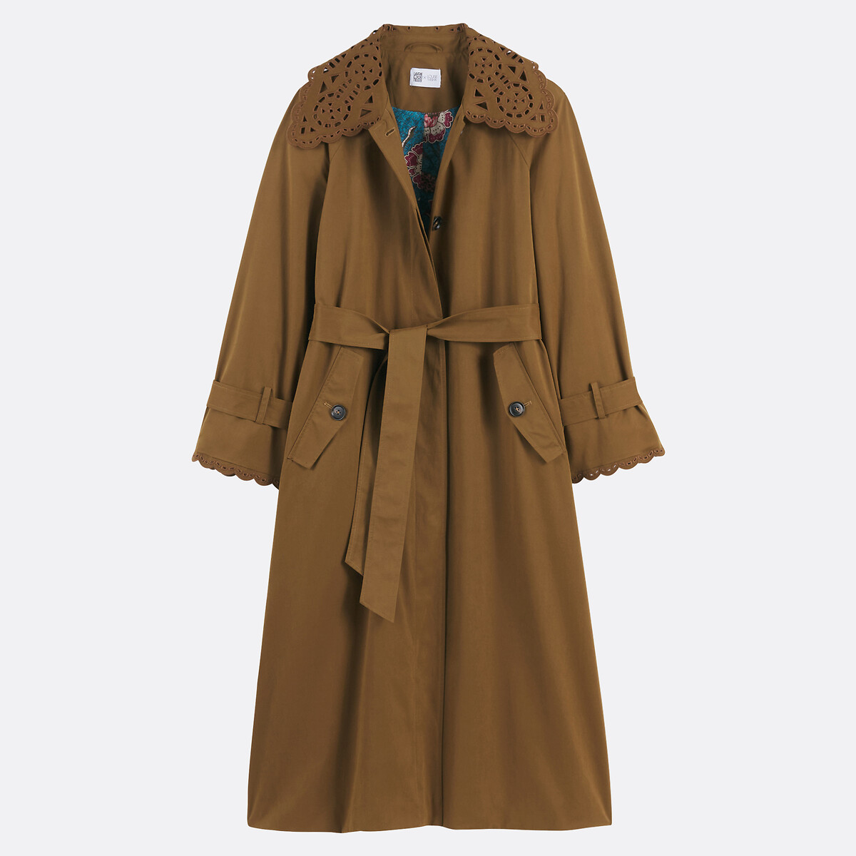 Long Trench Coat with Belt and Button Fastening dark beige, La Redoute Collections x Louise Misha