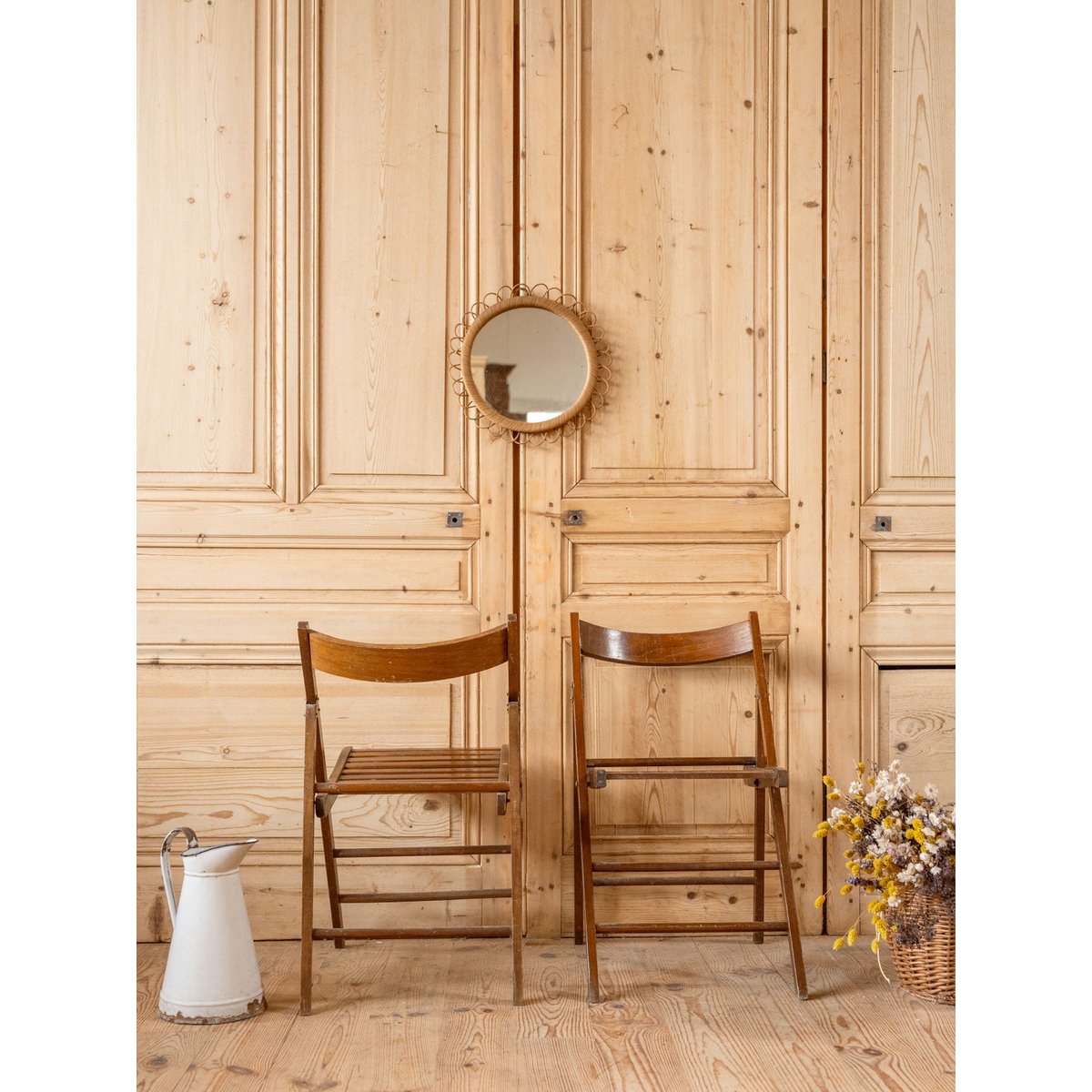 Lot de 4 chaises pliantes en bois Claude N°1462 - Bon état bois foncé, DEBONGOUT