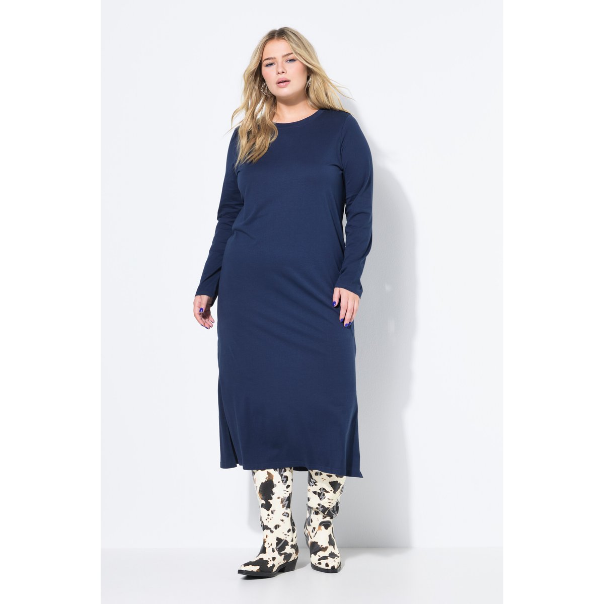 Robe maxi en jersey, manches longues marine, STUDIO UNTOLD