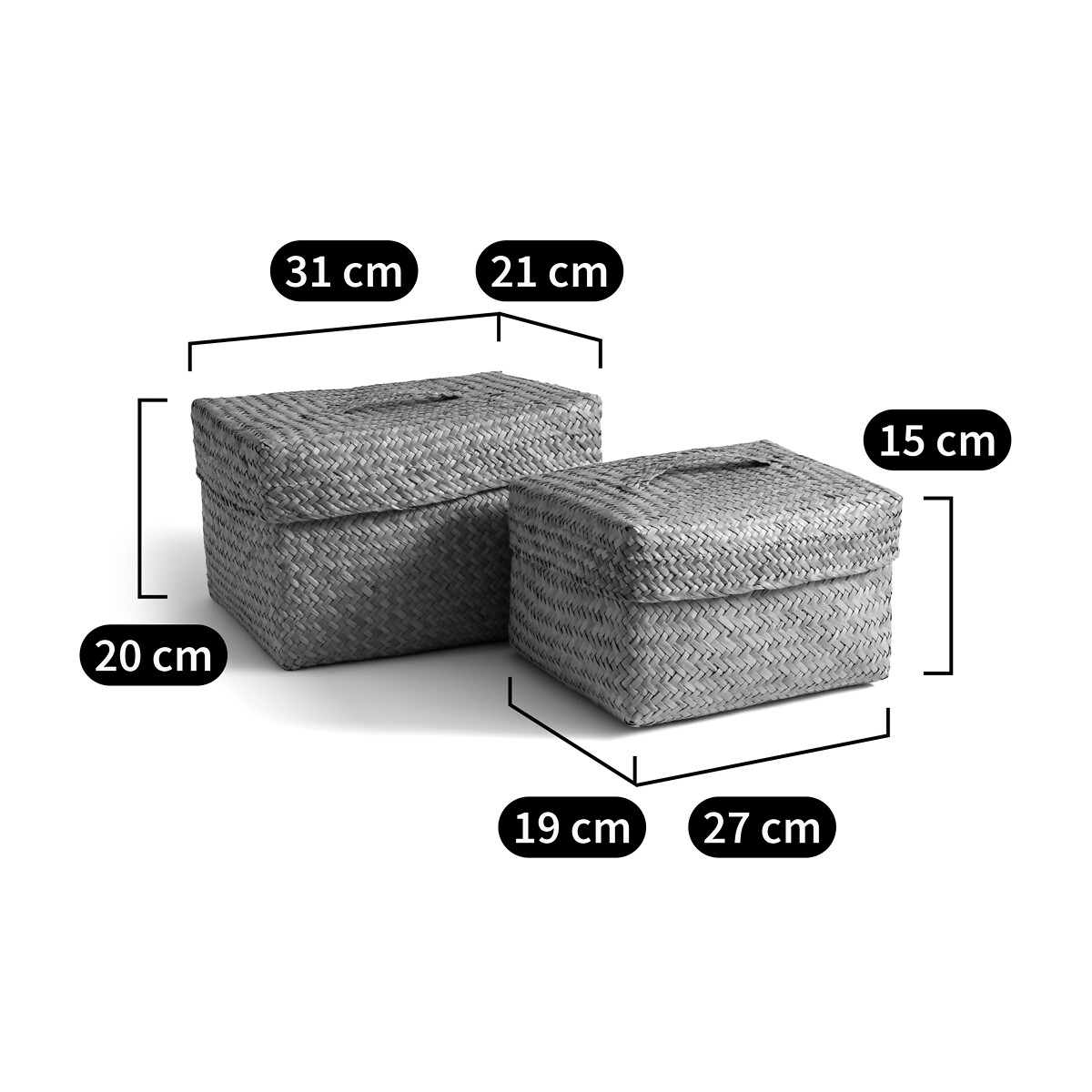 Lot de 2 paniers avec couvercle, Kotak naturel, LA REDOUTE INTERIEURS