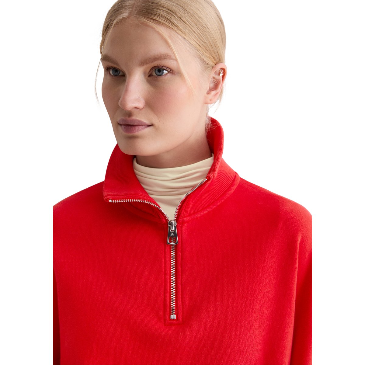 Sweat-shirt à demi-zip relaxed en coton organique doux hellrot, MARC O'POLO