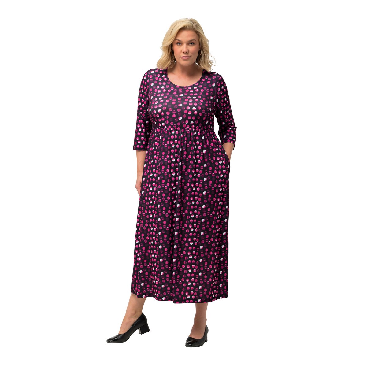 Robe en jersey, pois, silhouette en A noir, ULLA POPKEN