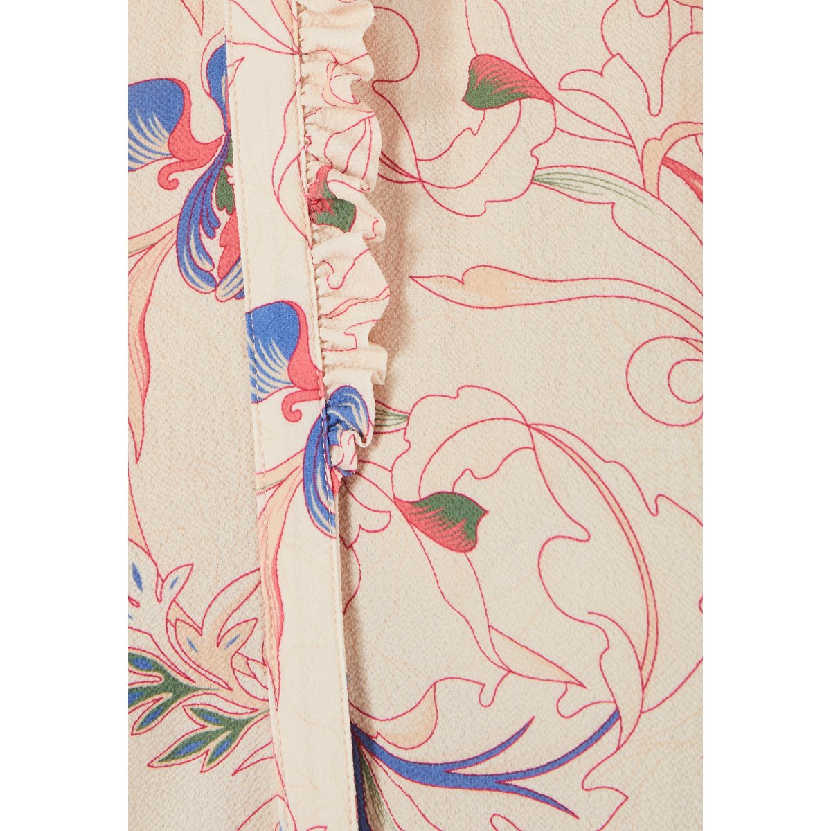 Chemisier crêpe à volants marron beige floral, DAMART