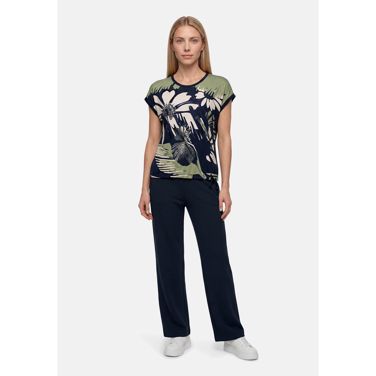 Haut imprimé à cordon coulissant sous tunnel dark blue/khaki, BETTY BARCLAY