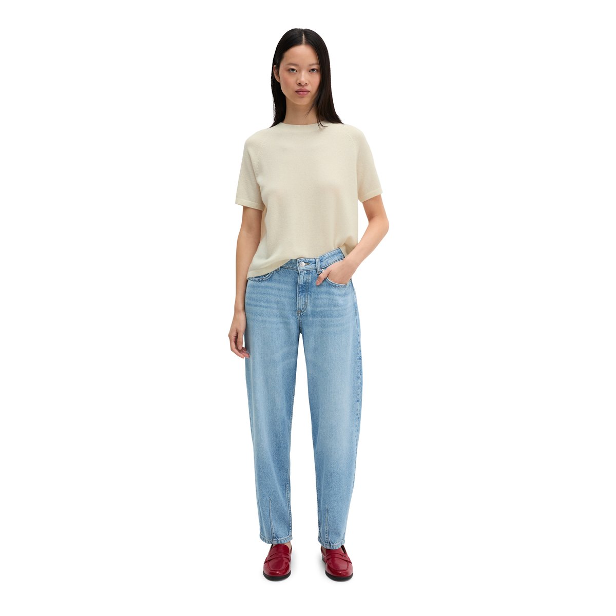 Jeans modèle Lara, coupe barrel et longueur raccourcie en mélange de lyocell et de coton bio bleu, MARC O'POLO