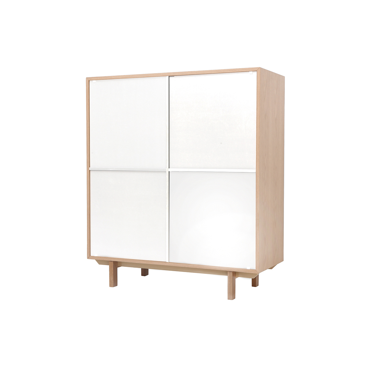 Buffet haut scandinave bois et blanc  4 portes L110 cm SID bois clair / blanc, MILIBOO