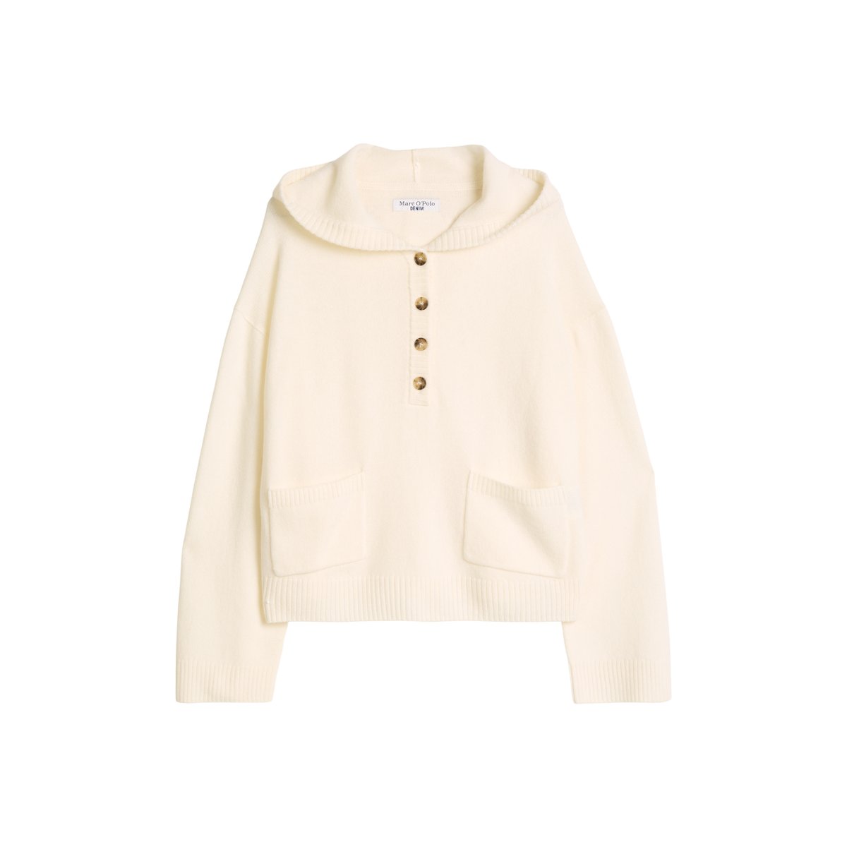 Sweat à capuche oversize en maille mérinos au toucher doux blanc, MARC O’POLO DENIM