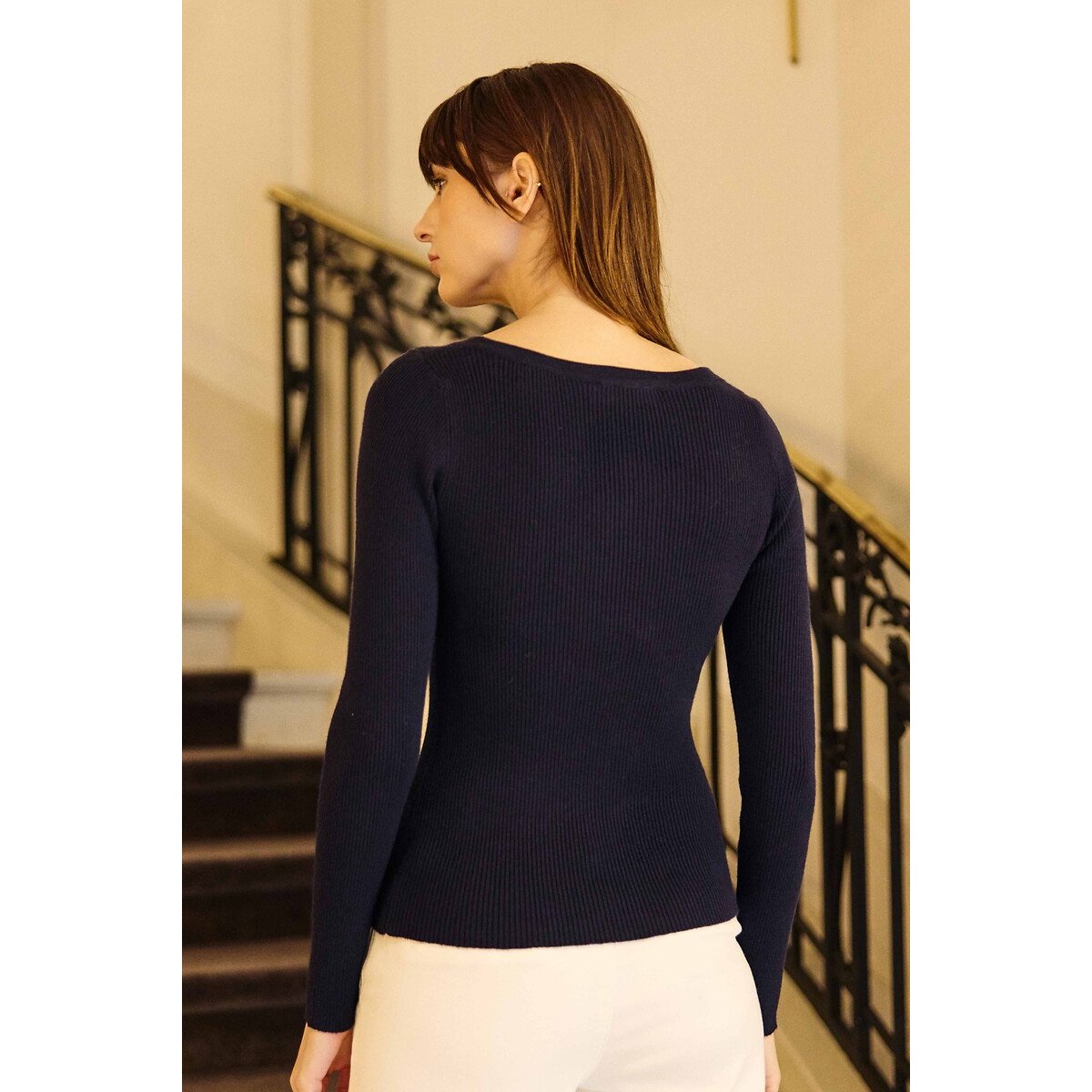 Pull col rond en maille côtelée, MANAT marine, LA PETITE ETOILE