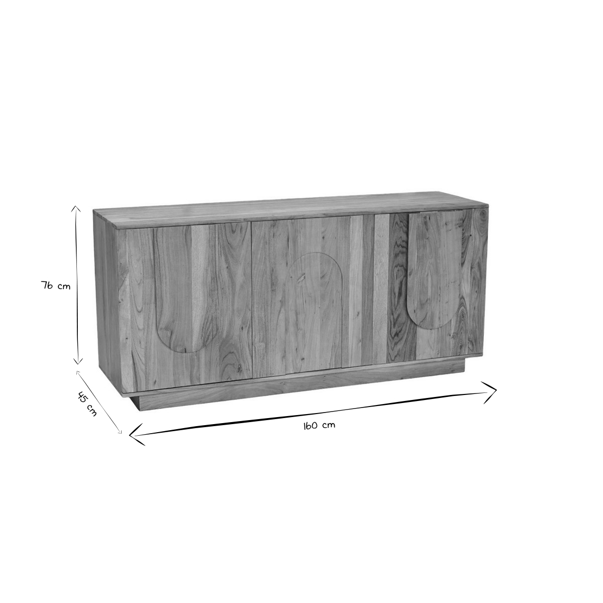 Buffet en bois massif gravé 3 portes L160 cm ARK bois brut, MILIBOO