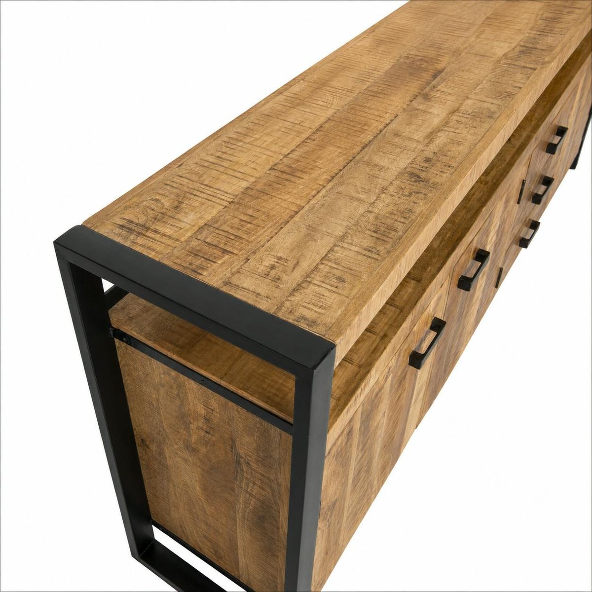 Buffet bois métal 3 portes double plateau KARGO bois naturel, PIER IMPORT