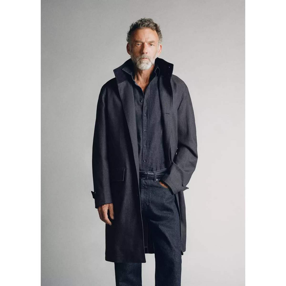 Trench en jean col montant bleu, MANGO MAN