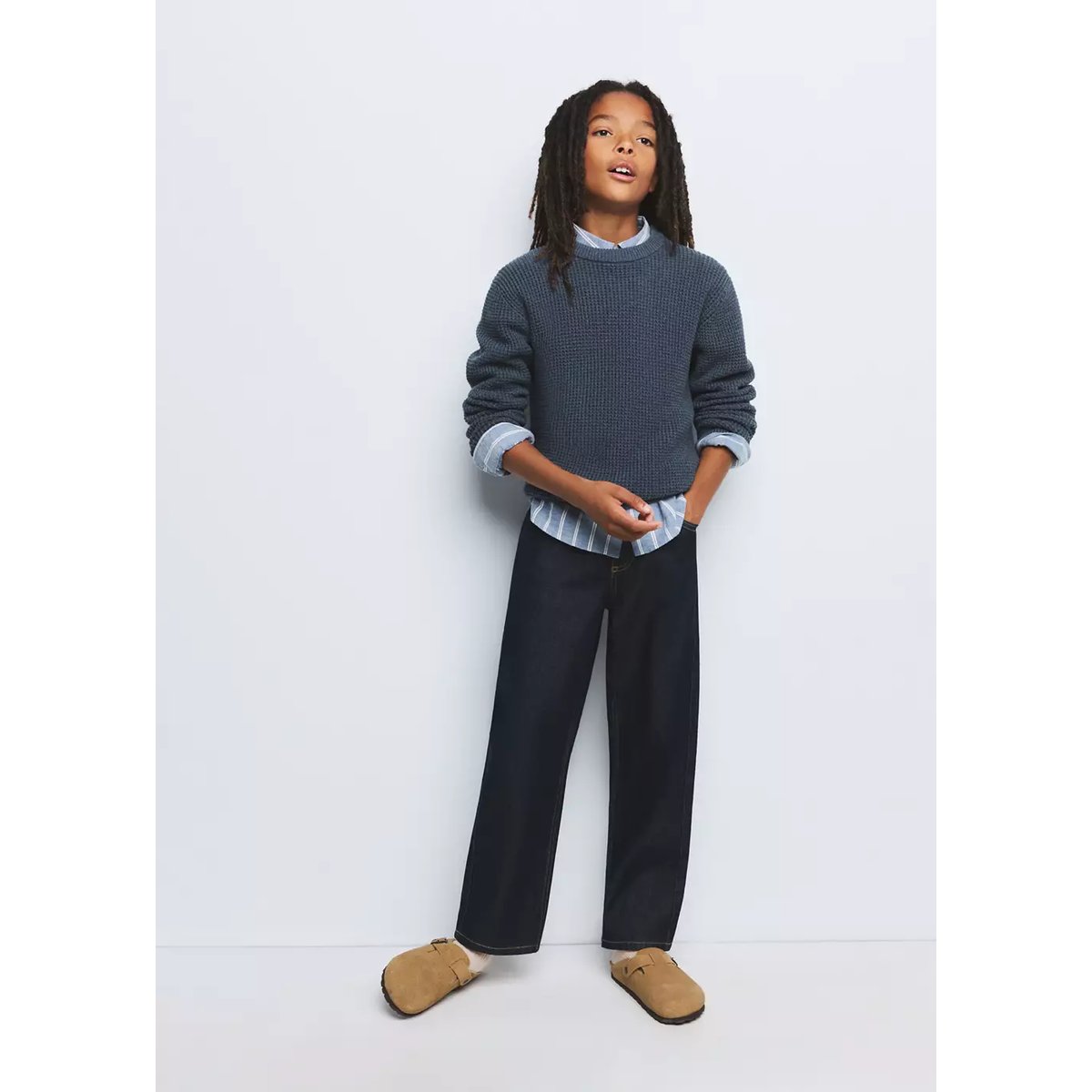 Pull-over maille structure bleu nuit, MANGO KIDS