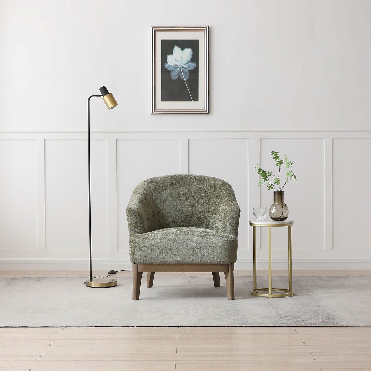 Eliana Chenille Tub Chair olive, SO'HOME