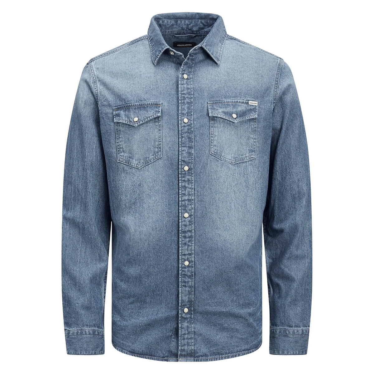Camisa em ganga, slim azul-médio, JACK & JONES