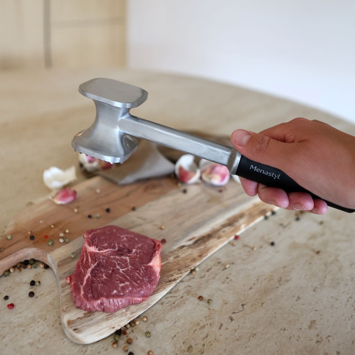 Attenndrisseur de viande en aluminium, DELUXE inox, MENASTYL