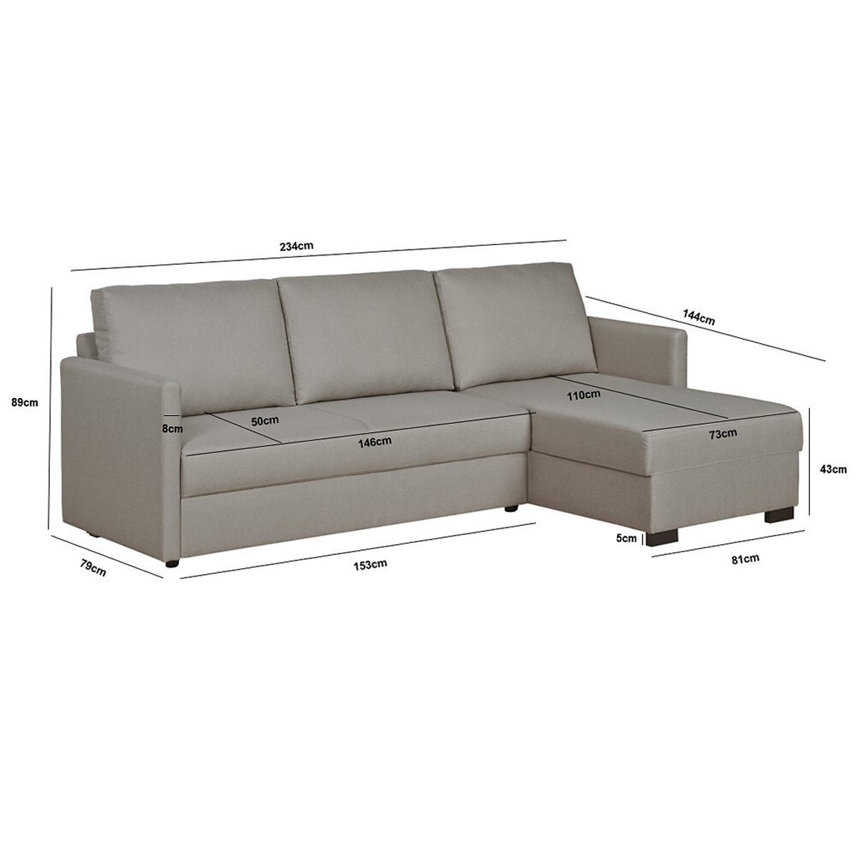 Sofá Roma, de 3 lugares reversível, Lourini® cinzento, LOURINI