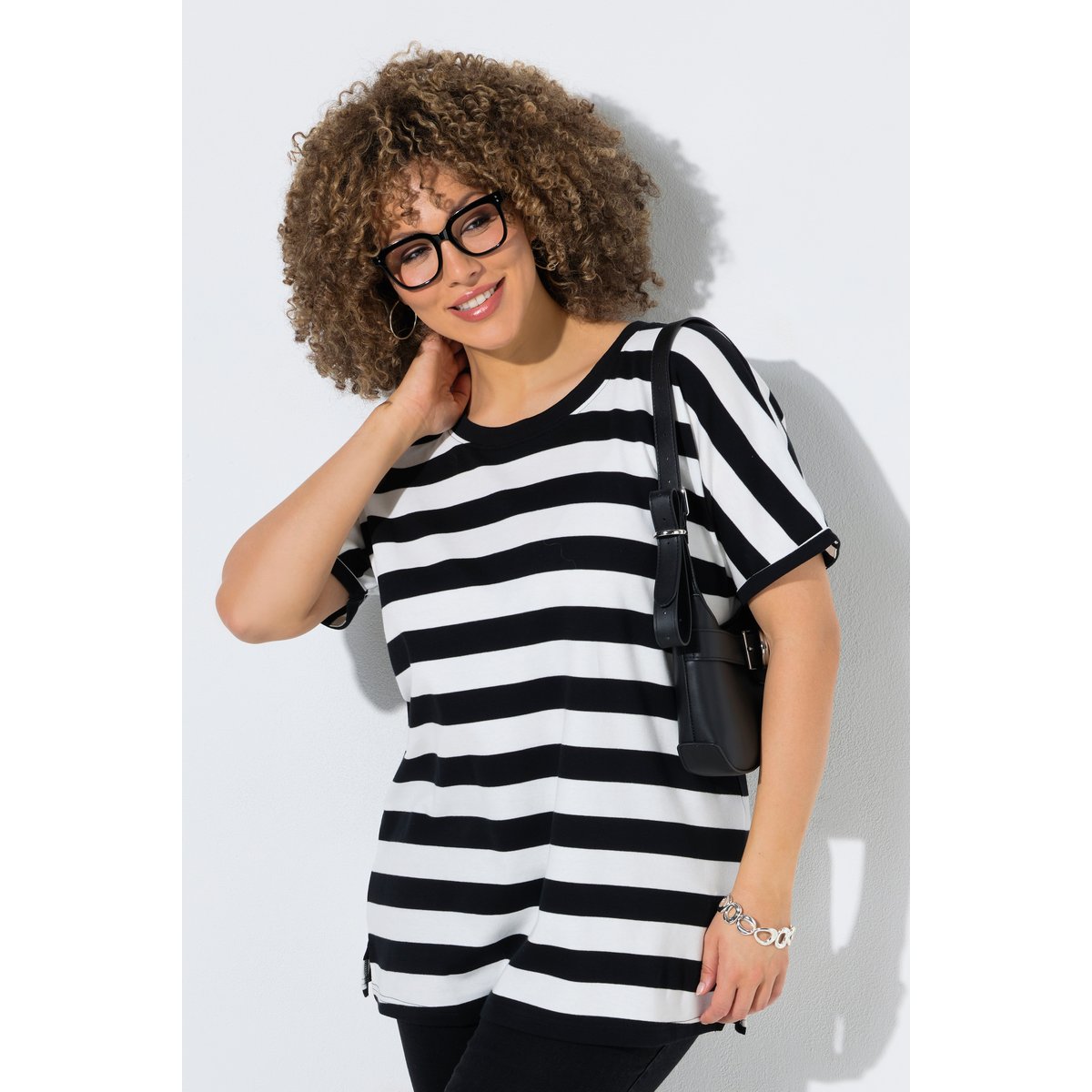T-shirt rayé oversize noir, ULLA POPKEN