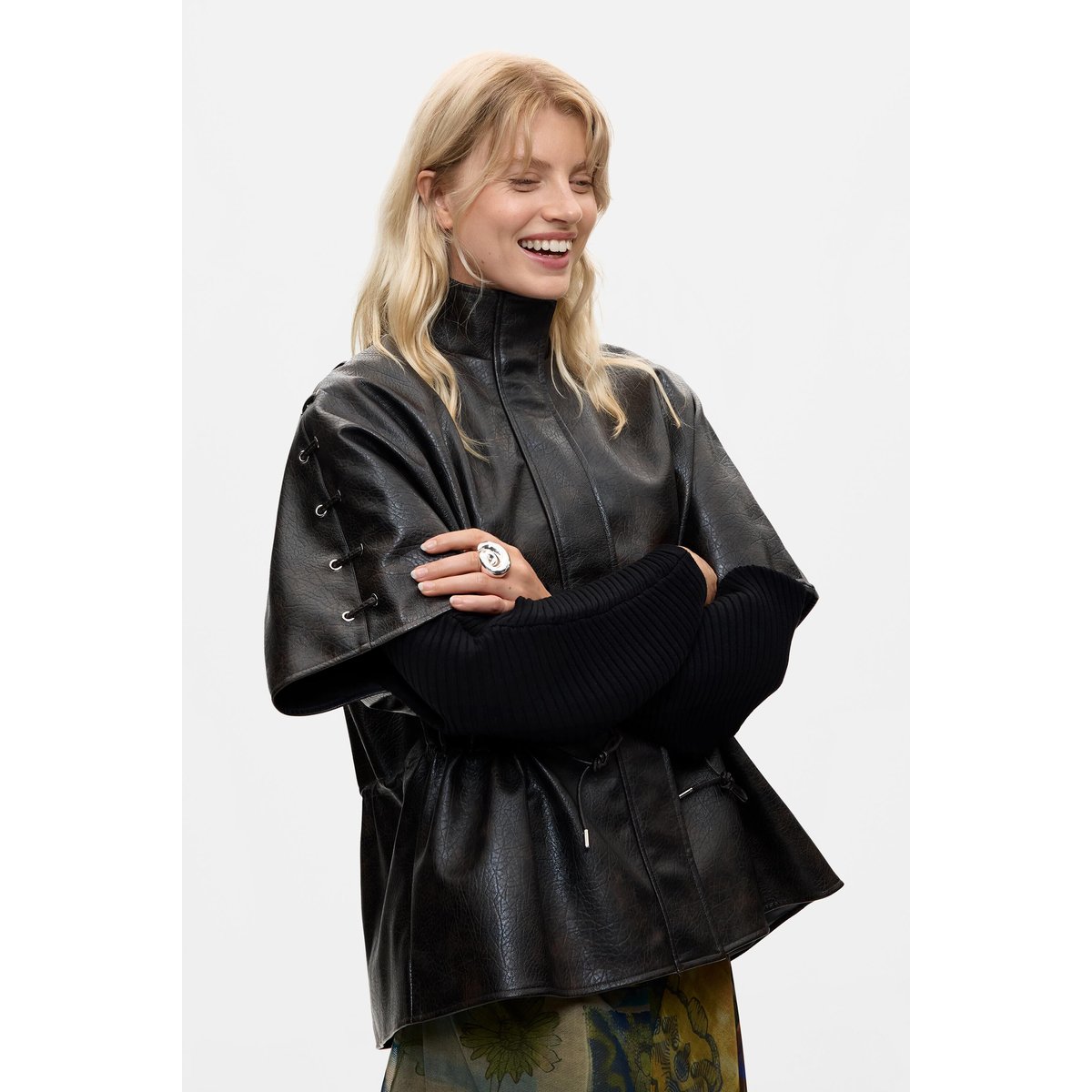 Poncho effet cuir marron, DESIGUAL