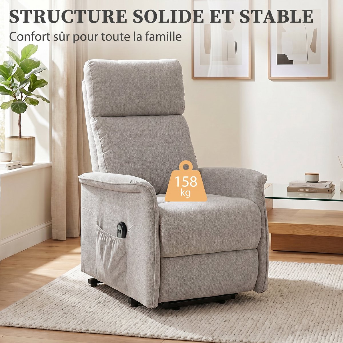 Fauteuil releveur électrique Chenille (100% gris clair, HOMCOM