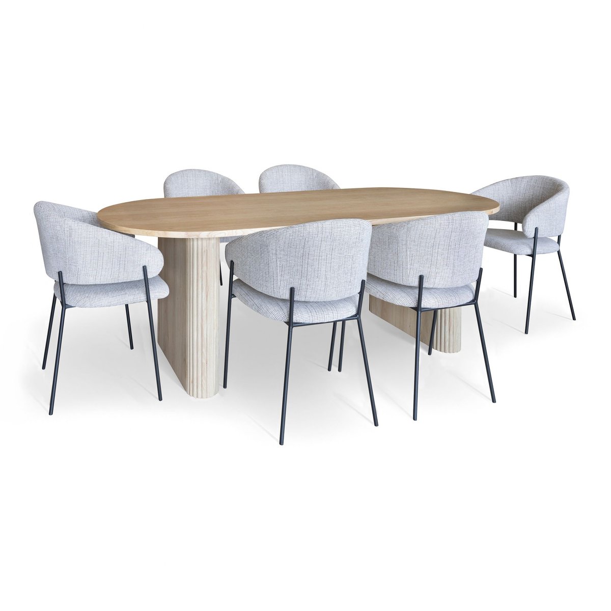Ensemble table ovale et 6 fauteuils en tissu couleur unique, NOW'S HOME