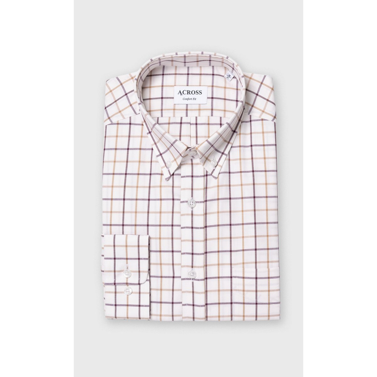 Chemise Confort fit à carreaux beige, ACROSS