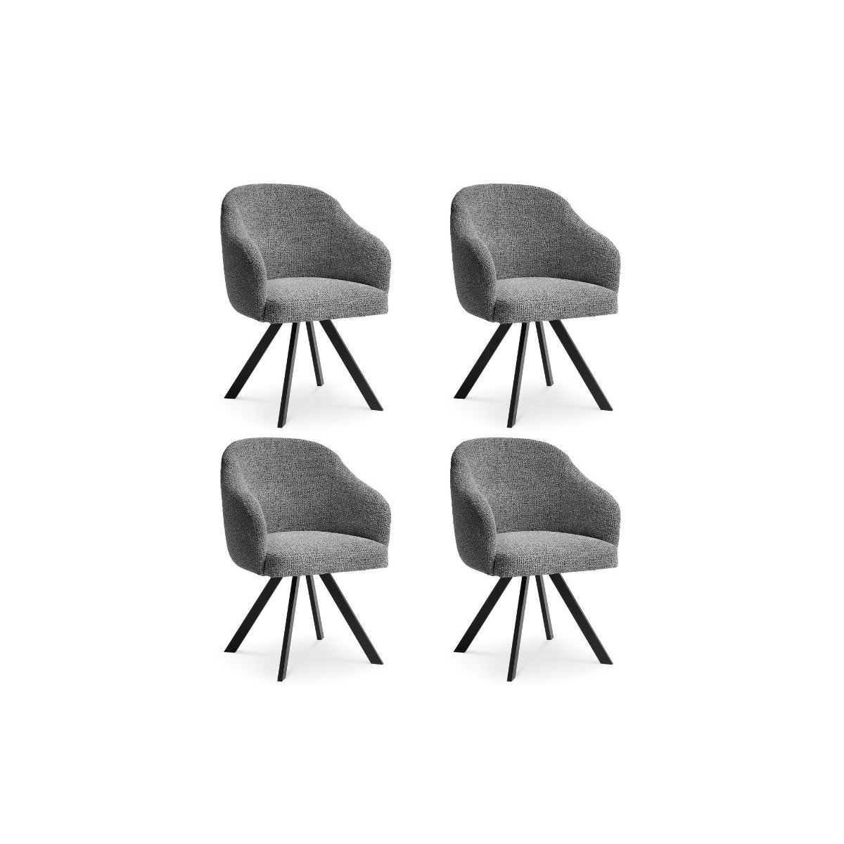 Lot de 4 chaises tissu chiné, SOPHIE gris foncé, BOBOCHIC