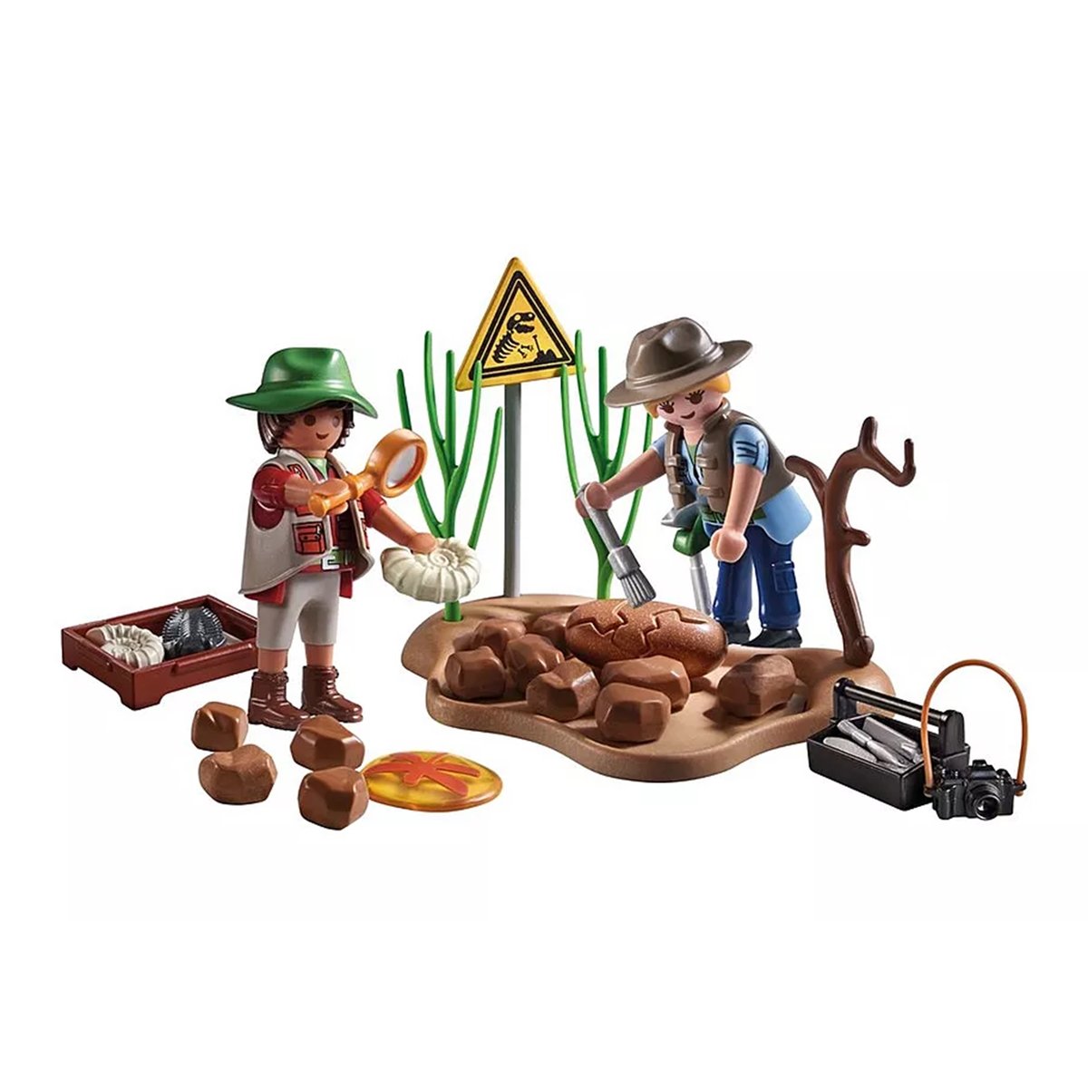 Chercheurs et site paléontologique avec fossiles multicolore, PLAYMOBIL