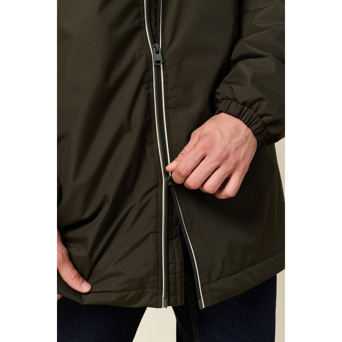 Parka longue droite à capuche vert kaki, BONOBO