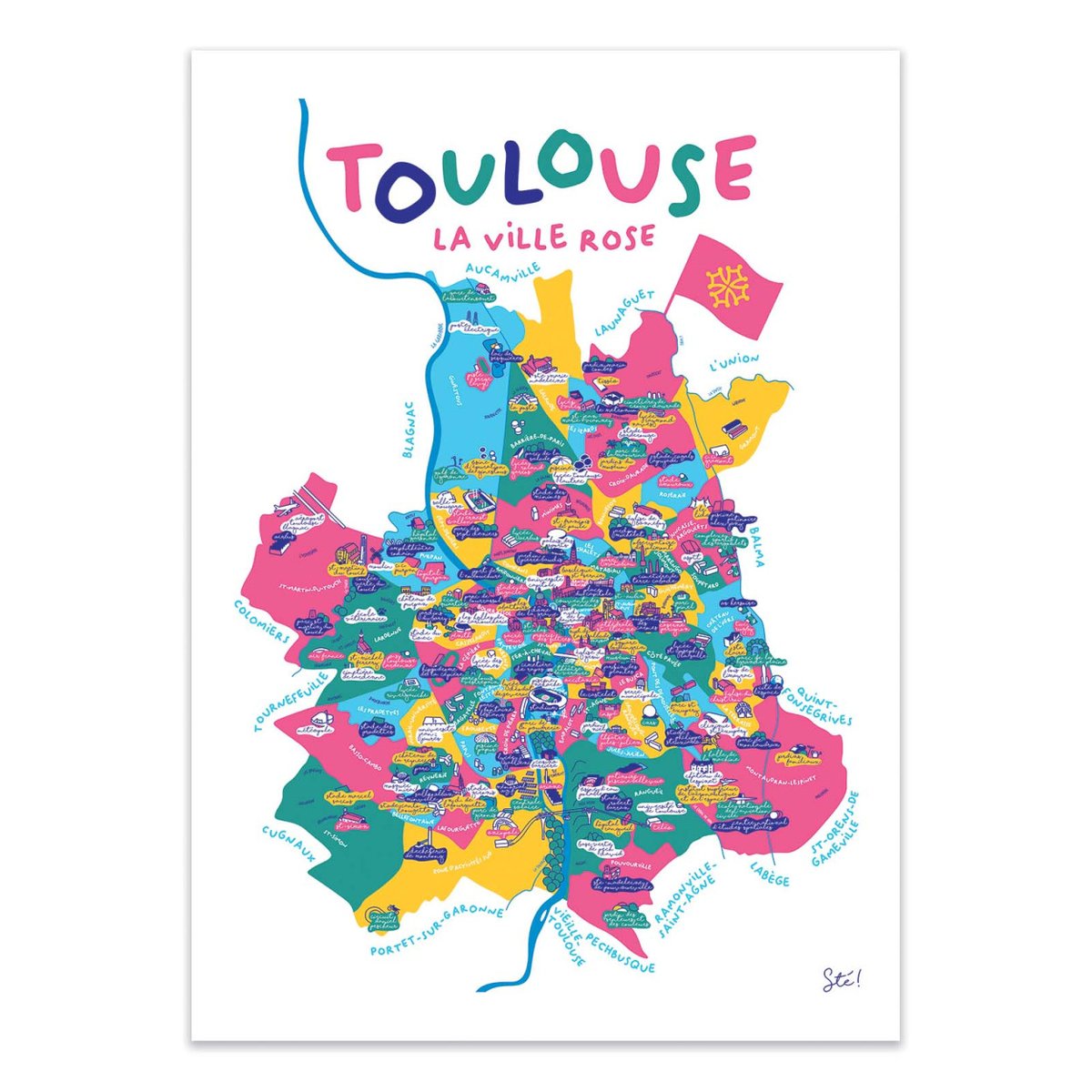 Affiche d'art - Toulouse - Sté! couleur unique, WALL EDITIONS