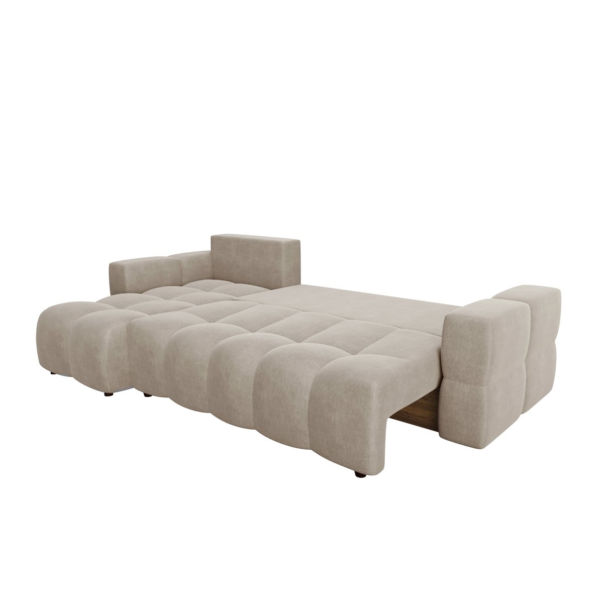 Canapé d'angle gauche convertible coffre 5 places en velours GABRIEL taupe, SIA HOME