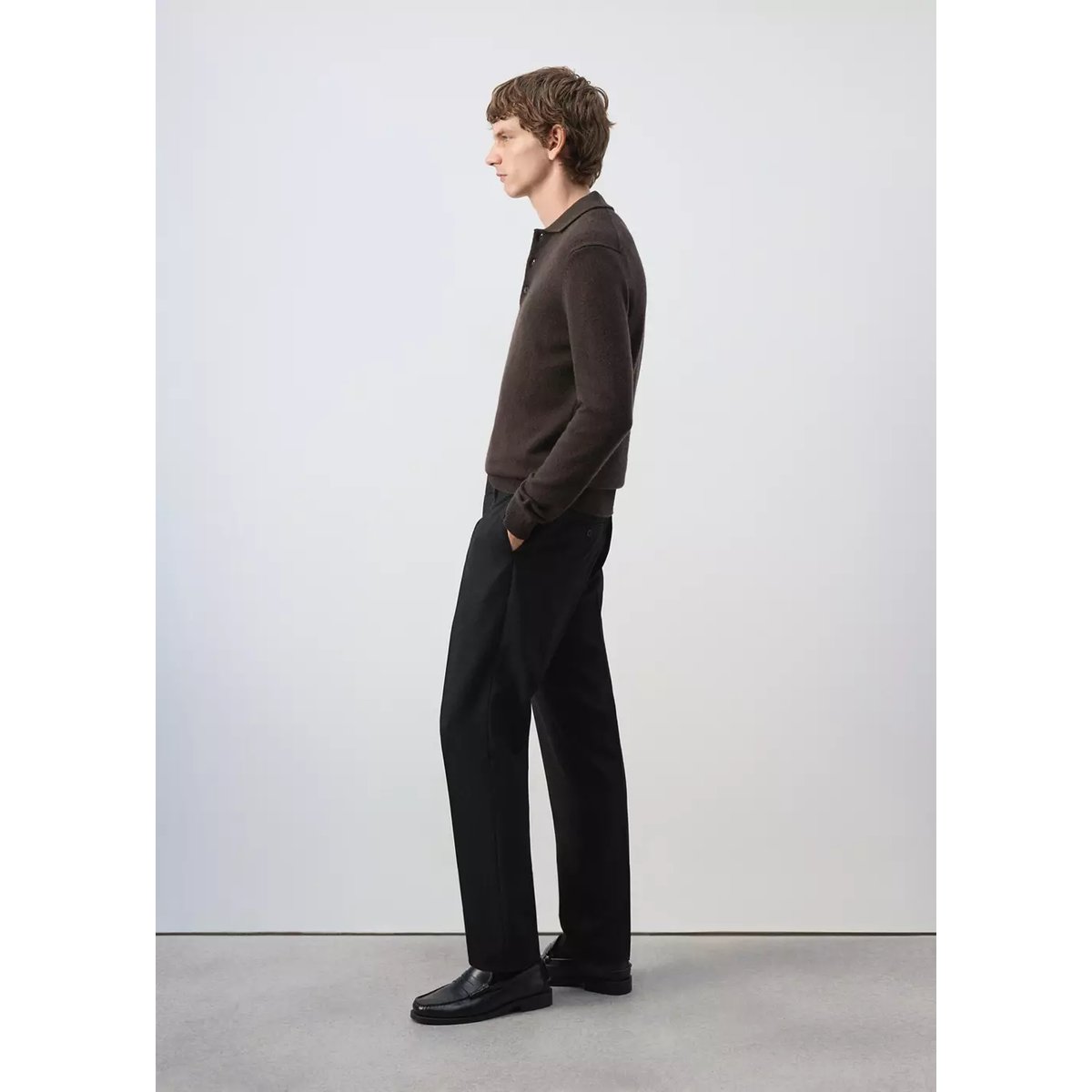 Pantalon en laine mélangée regular fit à pinces noir, MANGO MAN
