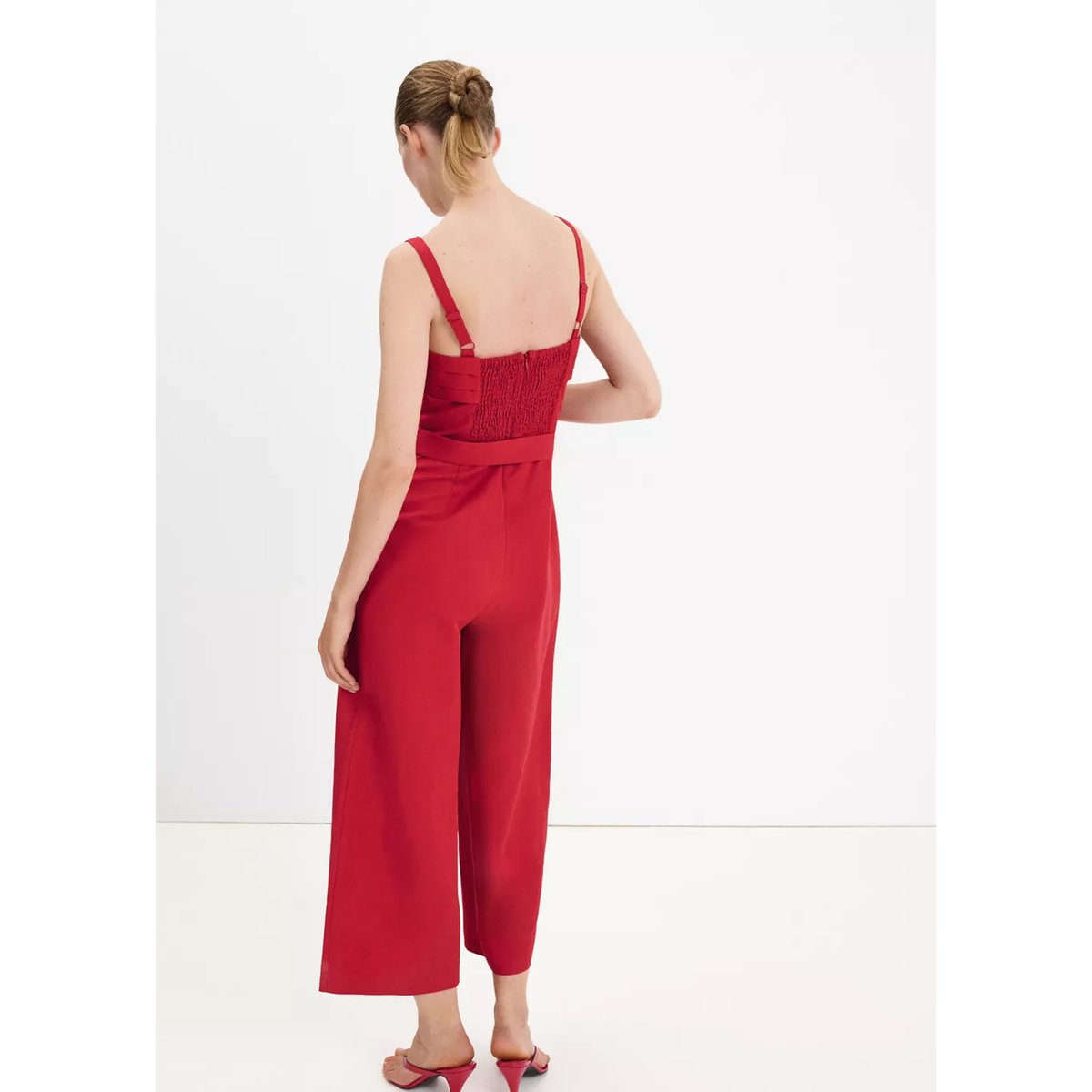 Combinaison lin ceinture rouge, MANGO