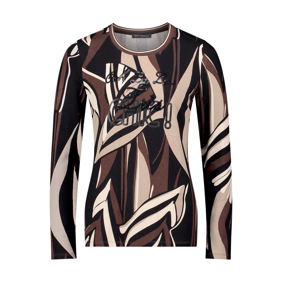 T-shirt basique à bordures côtelées taupe/black, BETTY BARCLAY