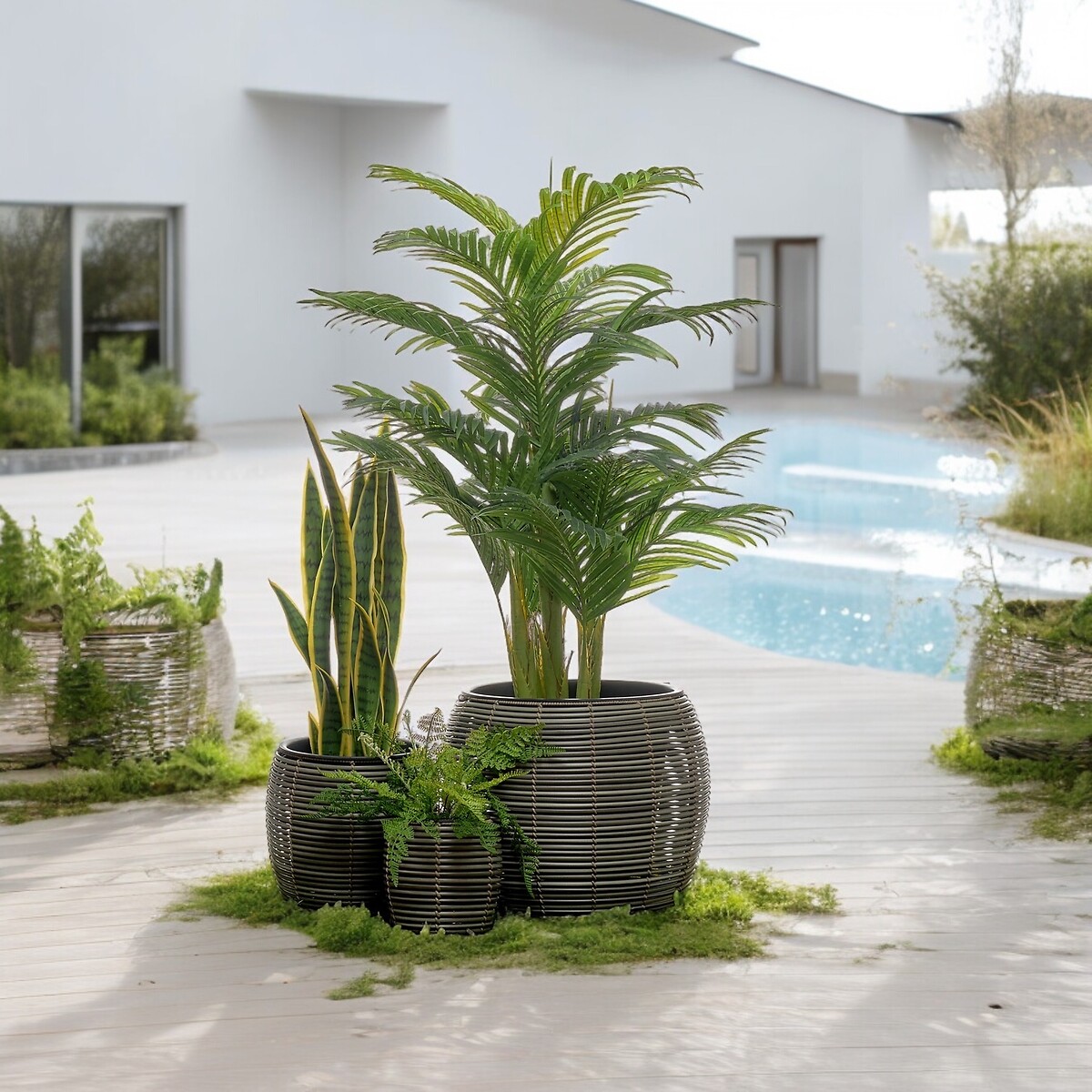 Conjunto vasos em polyrattan, BORGHESI cinzento, BORGHESI