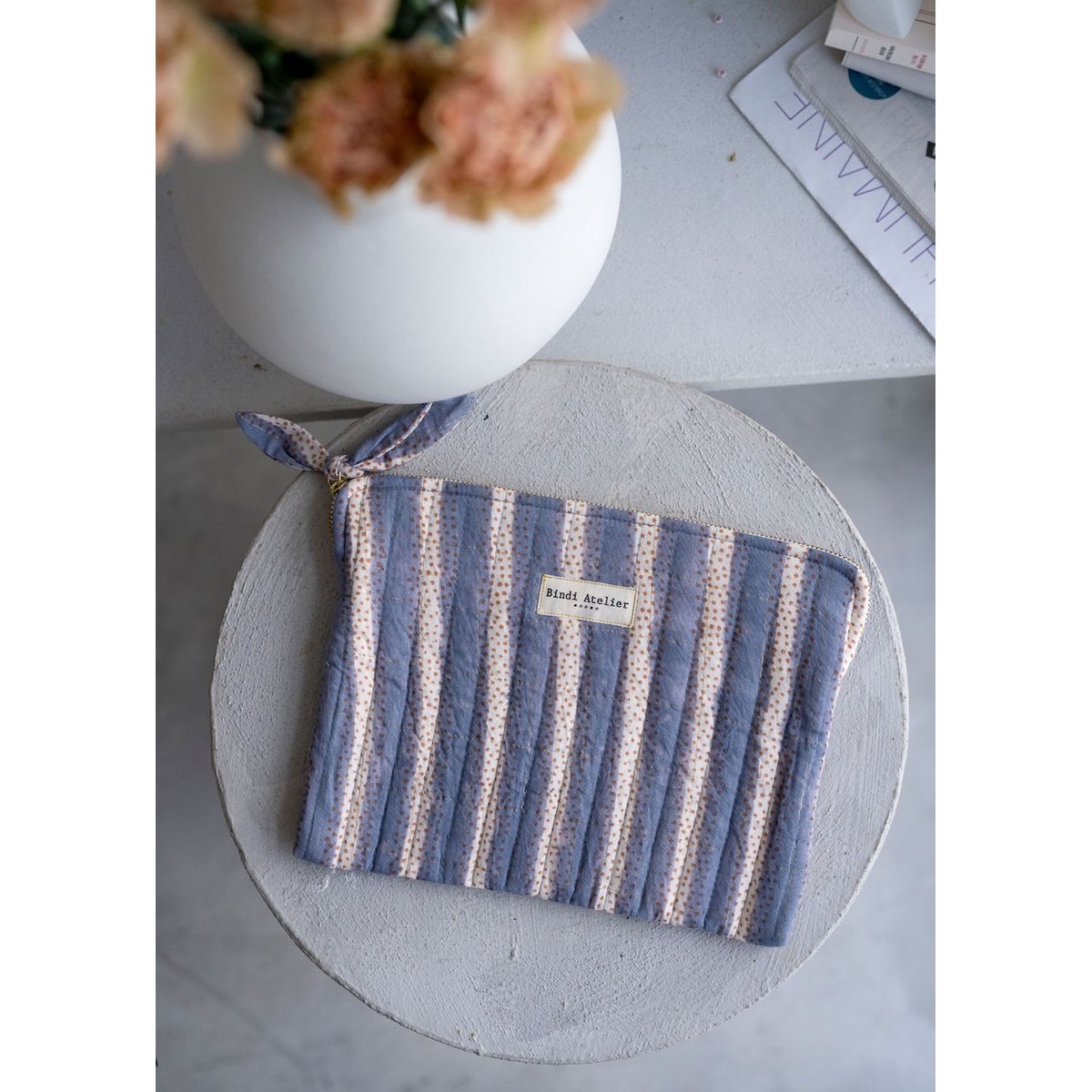 Pochette plate imprimée BALA bleu azul, BINDI ATELIER