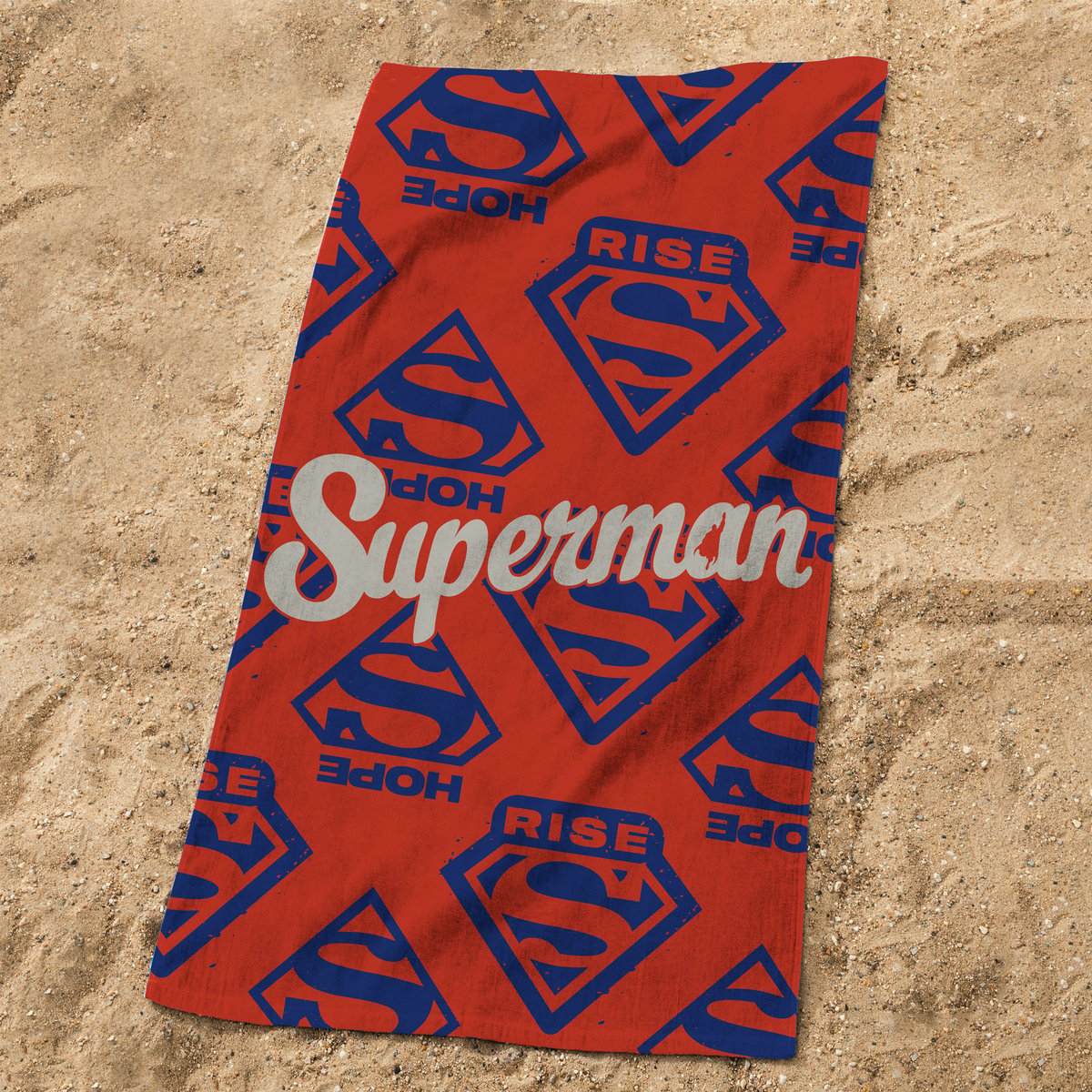 Serviette de bain et de plage imprimé 100% coton, RISE rouge, SUPERMAN